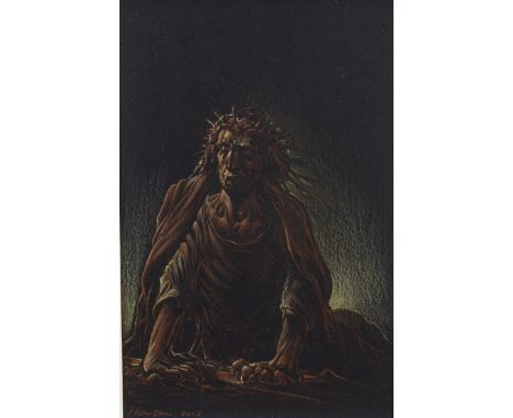 * PETER HOWSON OBE (SCOTTISH b 1958), CROWN OF THORNS pastel on paper, signed and dated 2012 20cm x 12cm Mounted, framed and 