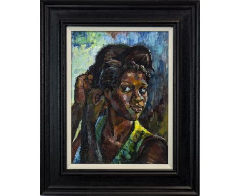 * GLYN MORGAN (WELSH 1926 - 2015), PORTRAIT OF A WOMAN oil on board, signed 39cm x 29cm Framed Note:&nbsp;Glyn Morgan was a W
