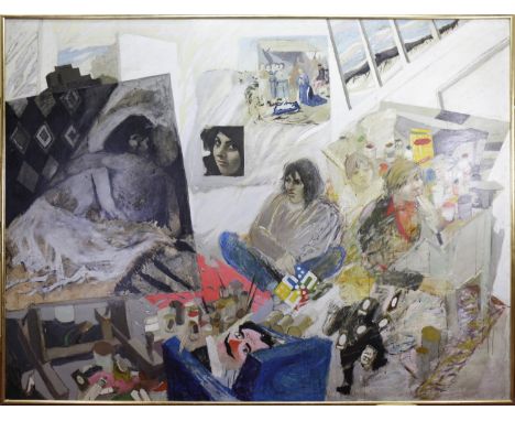 * ROBERT CALLENDER (1932 - 2011), INTERIOR oil on board, signed verso 182cm x 243cm (approx 72 x 96 inches) Framed. Provenanc
