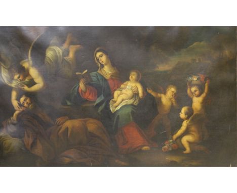 CIRCA 1800 ITALIAN SCHOOL IN THE OLD MASTER MANNER "Allegorical study of the Virgin Mary with infant in arms, reading to a re
