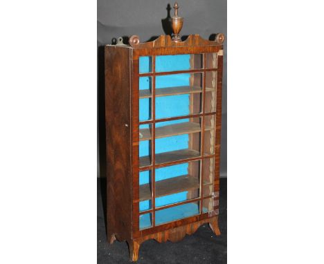 A Victorian mahogany miniature floor-standing display cabinet with turned urn to the pediment with astragal glazed door enclo