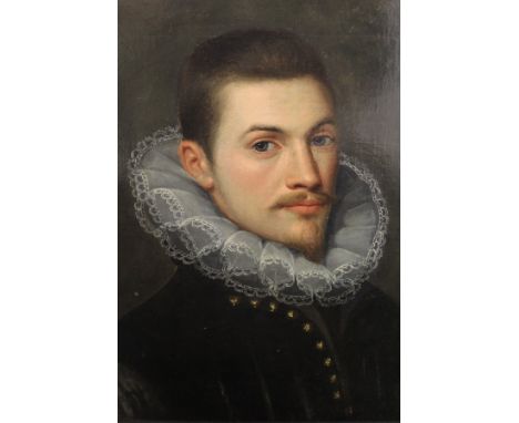SCHOOL OF MICHIEL JANSZOON VAN MIEREVELT (1567-1641) "Gentleman in black jacket and white lace ruff", portrait study, head an