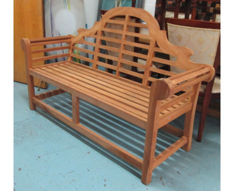MARLBOROUGH/LUTYENS BENCH, teak slatted on square supports, 160cm L. 