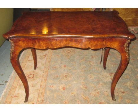 CARD TABLE, 19th century Louis XV design burr walnut and gilt metal mounted foldover baize lined and cabriole supports, 72cm 