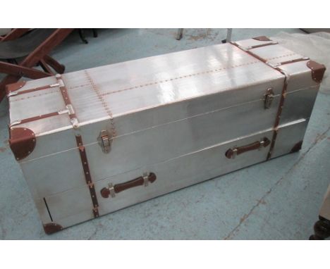 TRUNK, aviation style with lift up lid and drawer below, 121cm x 40cm x 44cm H.