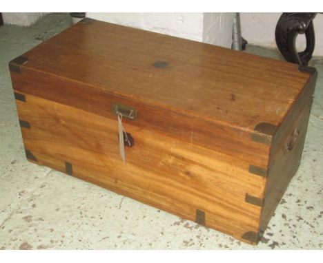 TRUNK, 19th century Chinese colonial camphorwood with a rising lid and brass detail, 84cm W x 41cm D x 40cm H. (with faults)