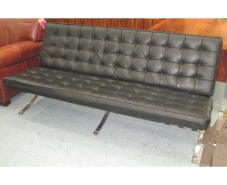 SOFA, Bauhaus design black button cushion on crossover stainless steel frame, 180cm W.