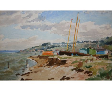 R HILL, SIGNED LOWER RIGHT, WATERCOLOUR, Coastal View, 9 =  x 13  