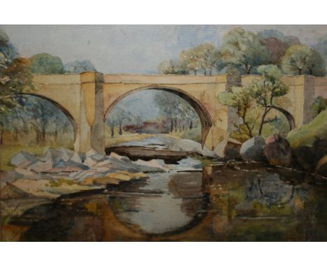 GEORGE DEAN OYSTON, TWO SIGNED GROUP OF FOUR WATERCOLOURS, River Landscapes with Bridges, assorted sizes (4)  