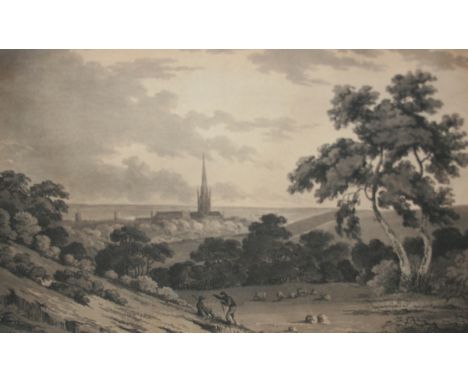 AFTER ROBERT LADBROOKE, ENGRAVED BY S ALLOM, BLACK AND WHITE AQUATINT, A Distant View of Norwich, 11  x 16 ; together with AF