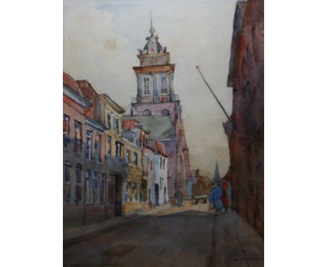 GEORGE DEAN OYSTON, TWO SIGNED WATERCOLOURS,  The Leaning Tower of Schoonhoven  and  Corn Mill at Hattem, Holland , 10  x 7  