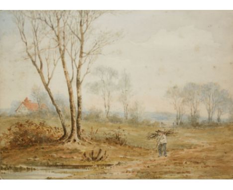 UNSIGNED WATERCOLOUR, Stick Gatherer in Landscape, 5  x 7  