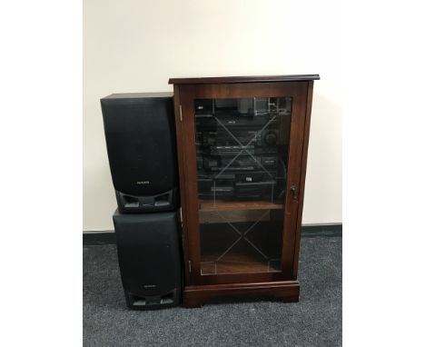 Aiwa hi/fi and speaker with remote in cabinet 