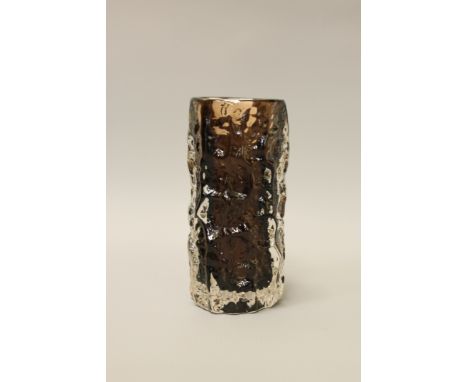 A Whitefriars Cinnamon glass cylindrical bark textured vase, designed by Geoffrey Baxter, 15.5cm CONDITION REPORT: Some typic