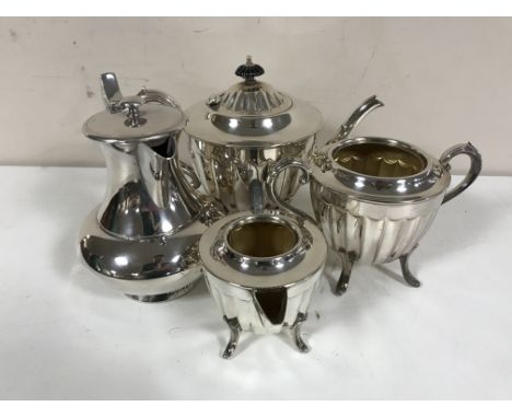 A three piece Sheffield plated tea service and coffee pot 