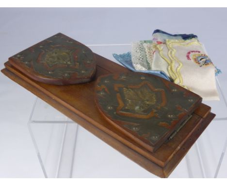 A Victorian Oak Book Slide with Brass Decorations, together with a vintage water colour set (Reeves & Son) and a quantity of 