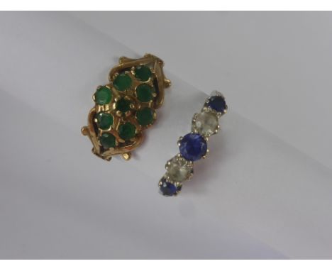 A Lady's 9 ct Yellow Gold Emerald Cluster Ring, size O, 1 x 2.15 emerald, 8 x 3 mm emeralds,  together with a 9 ct yellow gol