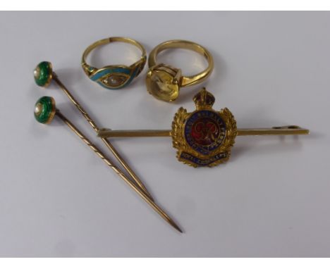 A Collection of Miscellaneous Jewellery, including 9 ct gold and citrine ring size M, yellow gold seed pearl and enamel ring 