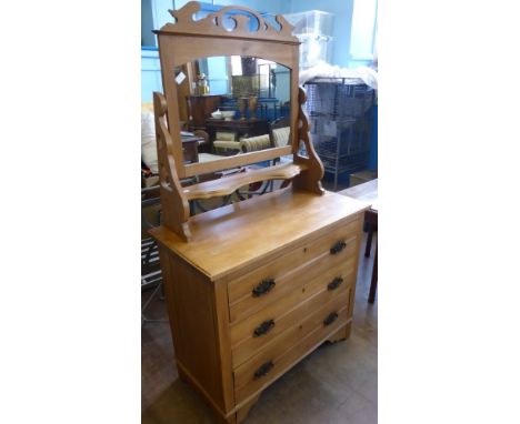 A Vintage Pine Chest of Drawers with Mirror, the chest having three drawers and on bracket feet, approx 90 x 44 x 160 cms.