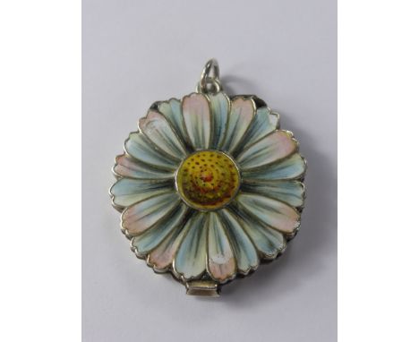 An Antique Solid Silver and Enamel Locket Pendant, in the form of a daisy.