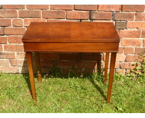 A Mahogany Card Table, the interior fitted with green baize, supported on tapering legs, approx 76 x 39 x 68 cms.