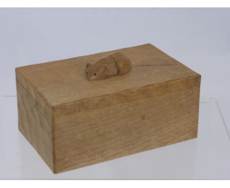 An Oak Robert "Mouseman" Thompson Adzed Trinket Box, approx 18 x 11 x 8 cms.