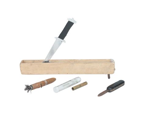 A Selection of BBC Props,including an exploding cigar, a thrown knife prop, a retracting knife, and more, The Peter Logan col