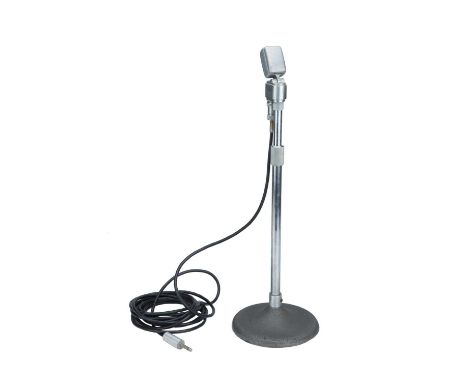 Ribbon Reslo Microphone,Ribbon Reslo Microphone on a heavy iron base with an adjustable stand, with red enamel label with rea