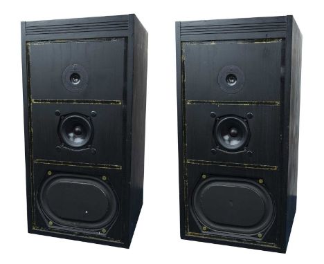 Pair of Linn Isobarik Speakers,Finished in Black Ash, serial no: 006236, with original Linn black steel tubular floor stands,