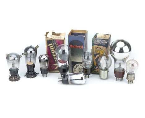 A Collection of Early Radio ValvesIncluding, a Mazda BVA P220A, a valve etched 'The Thorpe Radio Valve Co. Thorps K.4'; a lar