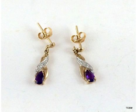 9ct Gold amethyst diamond chip ladies earrings