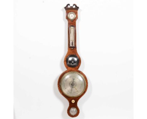 Regency mahogany banjo-shape wall barometer, silvered dial signed Vorley Harboro', with thermometer over, width 27cm height 9
