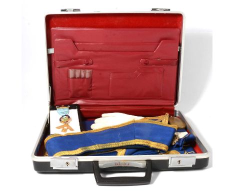 Collection of Masonic regalia, including sash, aprons; together with a silver-gilt and enamel jewel and another marked 'Silve