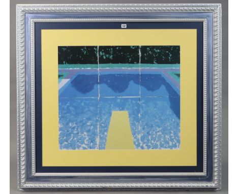 A large coloured abstract print of a garden landscape, 83 cm x 94cm, in a silvered-finish frame. 