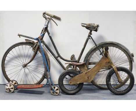 A vintage BSA ladies’ bicycle (green); a child’s bicycle; &amp; a Dantel child’s scooters.