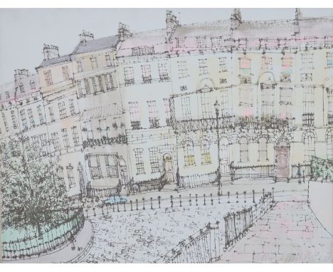 A limited edition screenprint/acrylic on canvas by Clare Caulfield “Marlborough Buildings, Bath”, inscribed &amp; dated 2005;