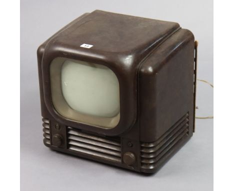 A vintage Bush television in a brown Bakelite case (Type TV12A), 39.5cm wide. 