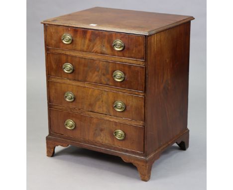 A Georgian-style small mahogany chest fitted four long graduated drawers with brass swing handles, &amp; on bracket feet, 60.