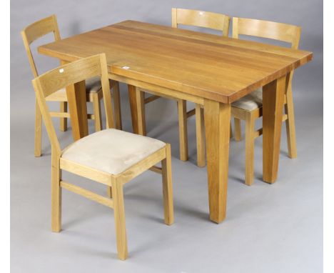 A light oak single draw-leaf dining table, on four square tapered legs, 175.5cm wide (open), 135.5cm (closed), 72cm high; &am