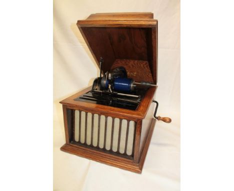 An old Edison No. 11 portable phonograph in oak rectangular case