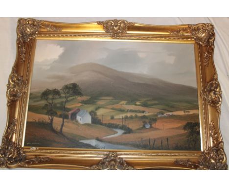 Peter M. Drewett - oil on canvasScottish valley landscape, signed, 19" x 30"