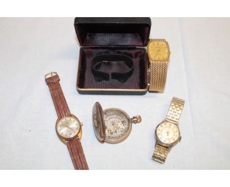 A gentleman's vintage wristwatch by Ingersoll, plated wristwatch by Regency, part pocket watch etc.