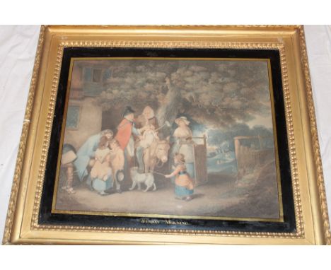 A Victorian Mezzotint depicting numerous figures "Sunday Morning" in original gilt frame