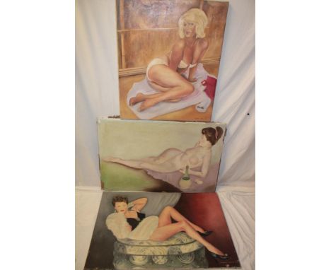 F** Weston - oils on canvasesA study of a reclining nude, signed and dated 1966, 24" x 36" and two other female portrait oils