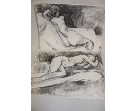 Two sketch books containing over 40 various charcoal life studies and figure drawings by M. Martin