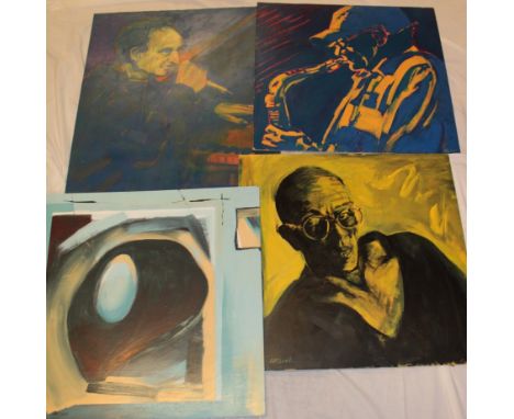 Anthea Richards - synthetic polymer on boards"Jazz Pianist", initialled and dated 2002; "The Saxophonist Larry Johns", signed