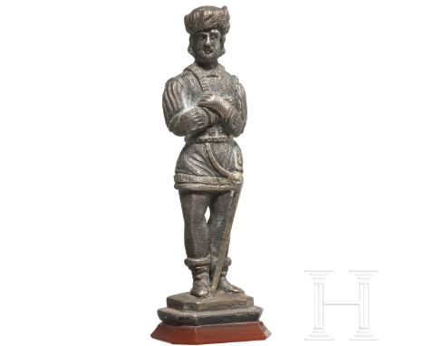 Kronprinz Erzherzog Rudolf von Österreich – silbernes Petschaft mit Achatgemme, um 1880  Kleine Silberfigur eines mittelalter