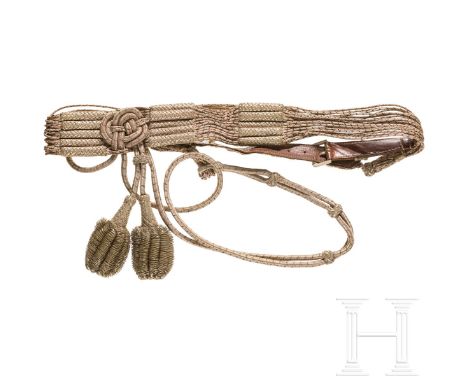 Schärpe für Marineoffiziere/Admirale  Schärpe nach Art der Husarenoffiziere mit silbernen Pfeifen und Quasten, der silberne G