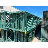 (30x) Interlake Teardrop Pallet Rack Uprights; 25' x 42", (27) w/ 3" x 3" Footplates, (3) w/ 8" x 5"