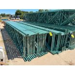 (30x) Interlake Teardrop Pallet Rack Uprights; 25' x 42", (15) w/ 3" x 3" Footplates, (11) w/ 4-1/2"